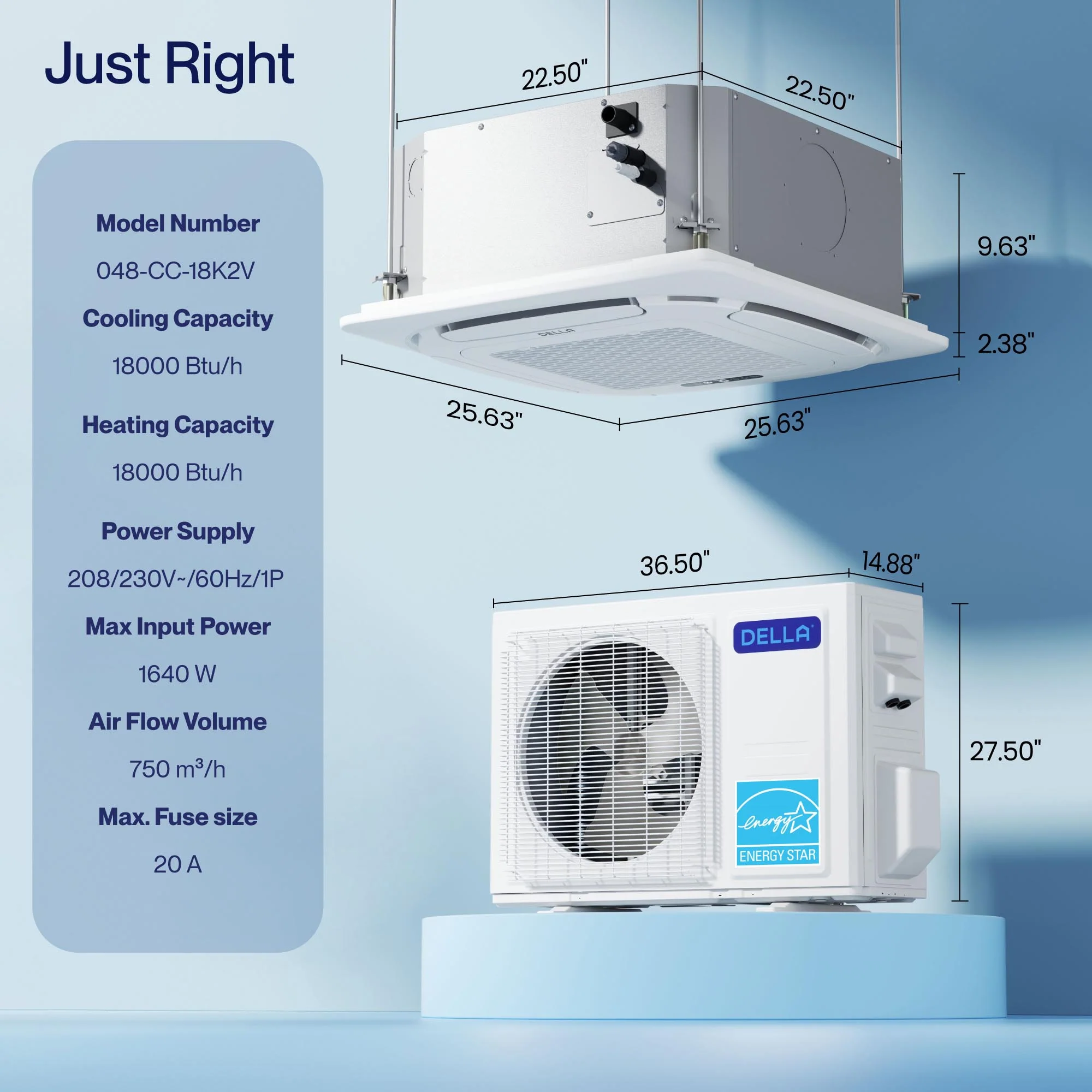 DELLA 18,000 BTU 20.5 SEER2 Ceiling Cassette Ductless Mini Split AC - Up to 1000 Sq.Ft. - Image 17