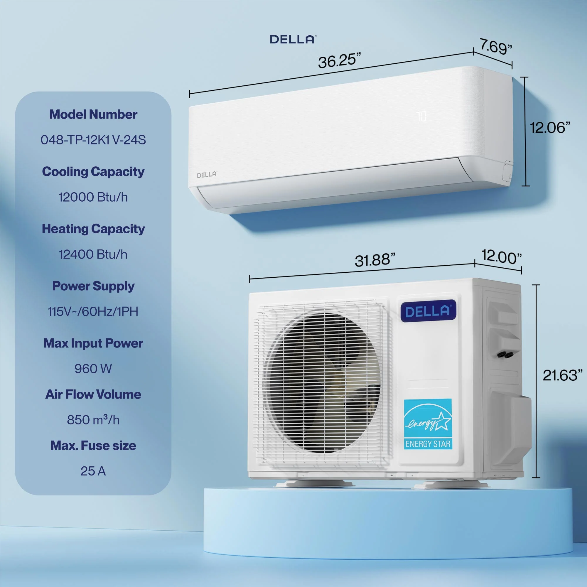 DELLA Optima Series 12000 BTU 23 SEER2 Ultra Heat Mini Split AC  (R-454B)  - Up to 550 Sq.Ft. - Image 9