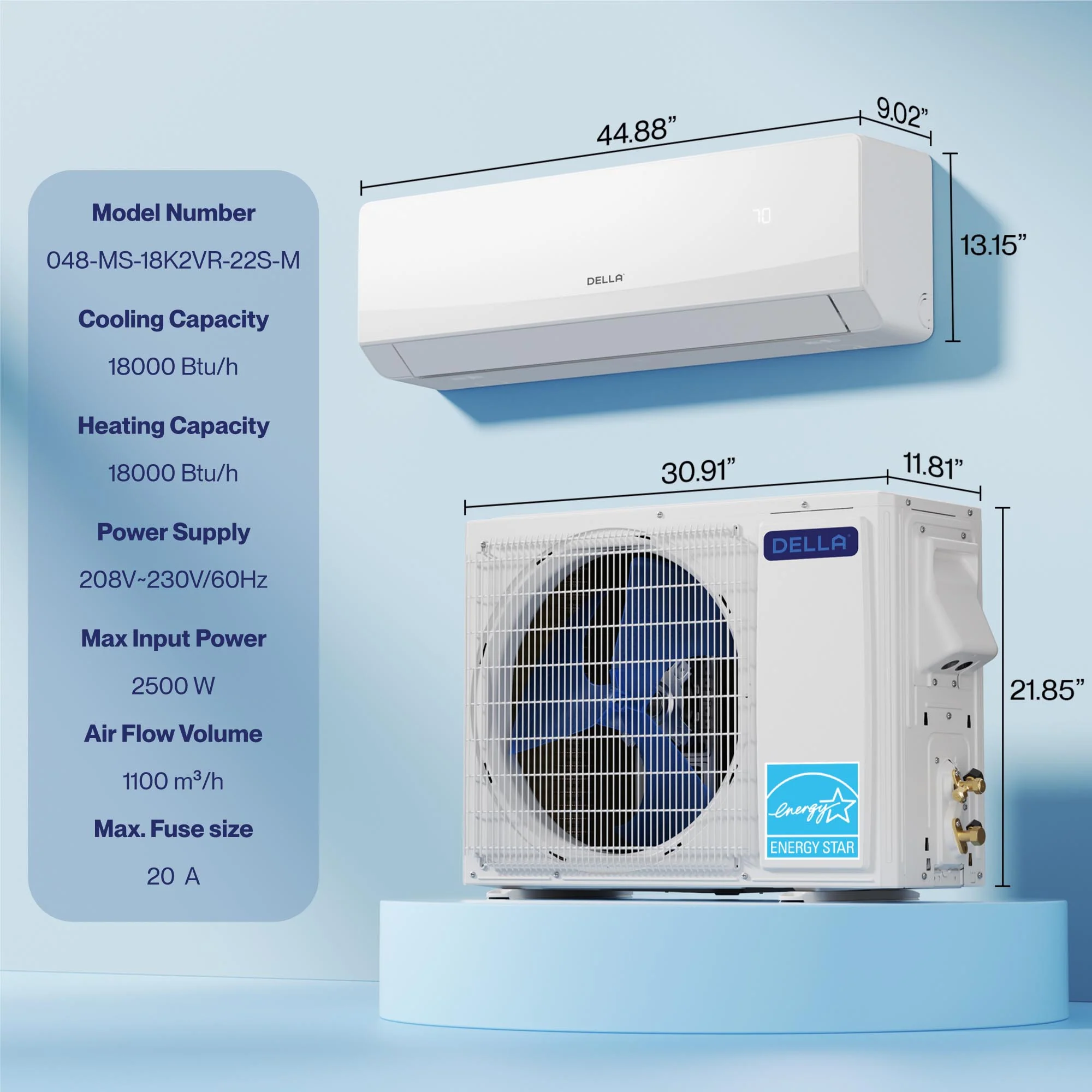 DELLA Serena Series 18000 BTU 22 SEER2 Mini-Split Heat Pump AC - Up to 1000 Sq.Ft. - Image 9