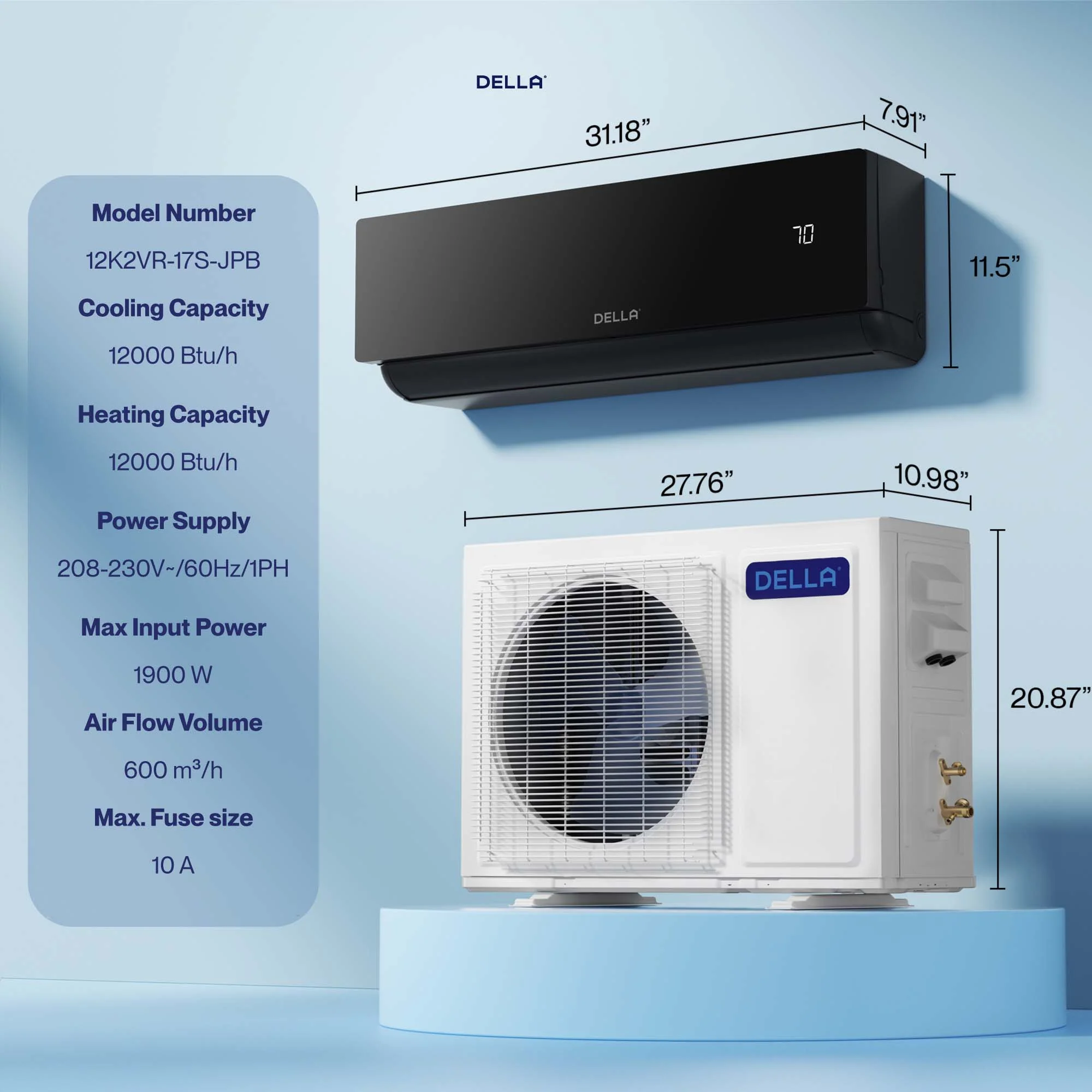 DELLA Umbra Series 12000 BTU 17 SEER2 Mini Split Heat Pump AC - Up to 550 Sq.Ft. - Image 8